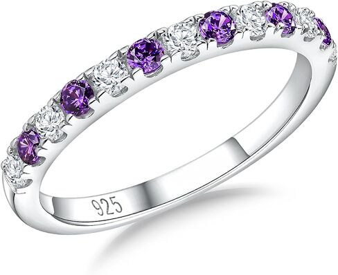 Birthstone Rings Eternity Band 925 Sterling Silver/Yellow Gold Created Gemstone Stackable Wedding Band Half Eternity Rings for Women Size 6 to 10 in Saudi Arabia