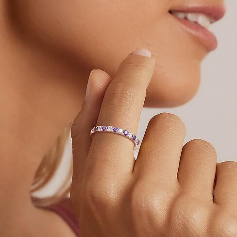 Birthstone Rings Eternity Band 925 Sterling Silver/Yellow Gold Created Gemstone Stackable Wedding Band Half Eternity Rings for Women Size 6 to 10 in Saudi Arabia