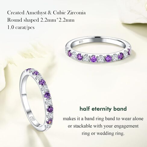 Birthstone Rings Eternity Band 925 Sterling Silver/Yellow Gold Created Gemstone Stackable Wedding Band Half Eternity Rings for Women Size 6 to 10 in Saudi Arabia