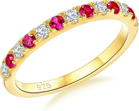 Birthstone Rings Eternity Band 925 Sterling Silver/Yellow Gold Created Gemstone Stackable Wedding Band Half Eternity Rings for Women Size 6 to 10 in Saudi Arabia