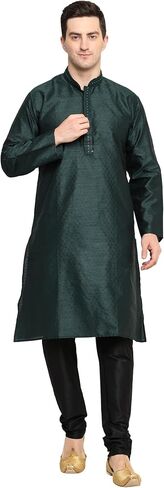 Men's Tunic Art Silk Kurta Pajama Pyjama Set with Embroidery Work Indian Clothing Wedding Party Dress Gifts Items in Saudi Arabia