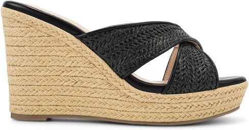 Women's Wedge Slides -Sandals - espadrilles raffia sandals -summer Open Toe platform Slip On high heel casual sandals beach comfortable slippers in Kuwait