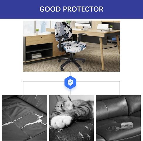 غطاء كرسي الكمبيوتر المكتبي من WOMACO مع أغطية مسند للذراعين، غطاء منزلق لكرسي المكتب الدوار القابل للتمدد، 4 قطع واقي مقعد مكتب قابل للتمدد (أسود، مع أغطية مسند للذراعين) in Kuwait