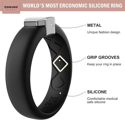 Egnaro Silicone Wedding Bands for Women, Inner Arc Ergonomic Breathable Design Womens Silicone Wedding Ring with Metal Plate, 4mm Width Rubber Wedding Bands Women with Metal Plate, No-Toxic,Skin Safe in Saudi Arabia
