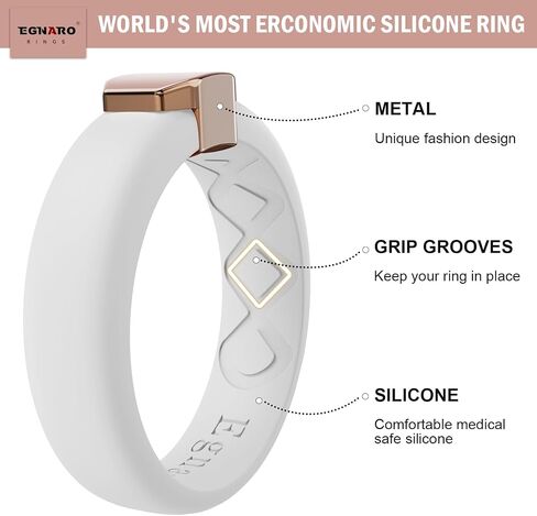 Egnaro Silicone Wedding Bands for Women, Inner Arc Ergonomic Breathable Design Womens Silicone Wedding Ring with Metal Plate, 4mm Width Rubber Wedding Bands Women with Metal Plate, No-Toxic,Skin Safe in Saudi Arabia