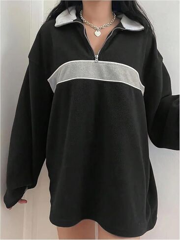 SOLY HUX Women's Color Block Sweatshirt Half Zip Long Sleeve Drop Shoulder Pullover Tops in Saudi Arabia