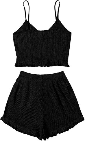 Avanova Women Sexy 2 Piece Pajama Set Ruffle Trim Cami Top and Shorts Sleepwear Set in Kuwait