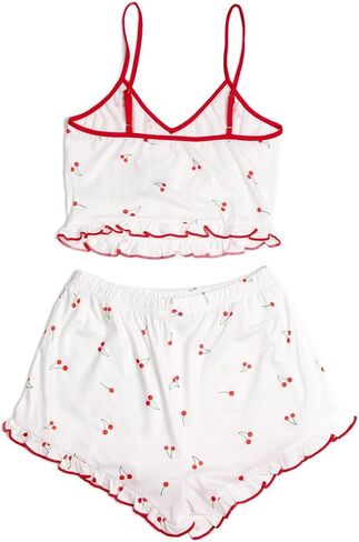 Avanova Women Sexy 2 Piece Pajama Set Ruffle Trim Cami Top and Shorts Sleepwear Set in Kuwait