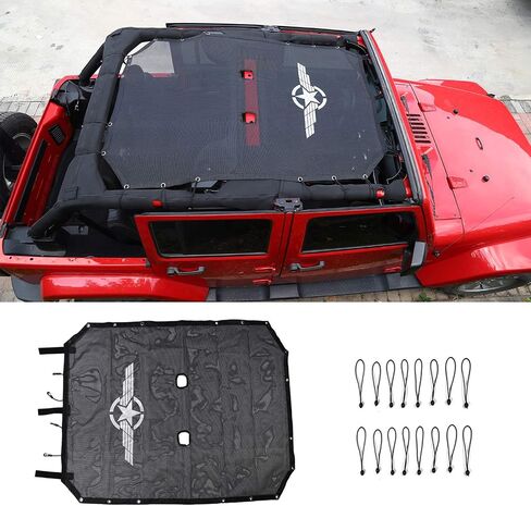 RT-TCZ SunShade Mesh Shade Top Cover Provides Roof UV Sun Protection for Jeep Wrangler JKU 4-door Rubicon Sahara Sport Sport-S 2007-2018(Black) in Saudi Arabia