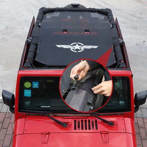 RT-TCZ SunShade Mesh Shade Top Cover Provides Roof UV Sun Protection for Jeep Wrangler JKU 4-door Rubicon Sahara Sport Sport-S 2007-2018(Black) in Saudi Arabia