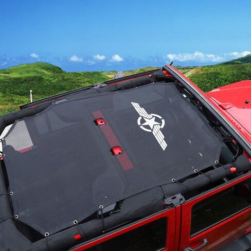 RT-TCZ SunShade Mesh Shade Top Cover Provides Roof UV Sun Protection for Jeep Wrangler JKU 4-door Rubicon Sahara Sport Sport-S 2007-2018(Black) in Saudi Arabia