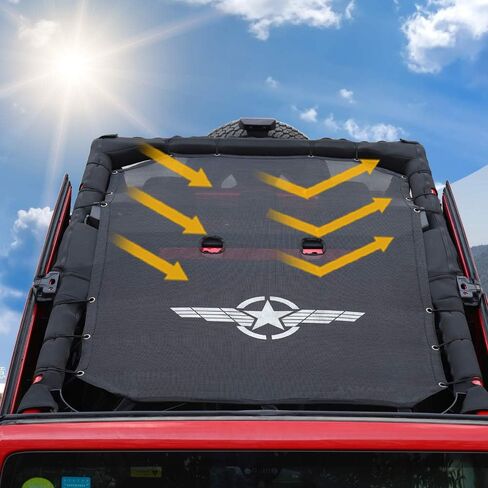 RT-TCZ SunShade Mesh Shade Top Cover Provides Roof UV Sun Protection for Jeep Wrangler JKU 4-door Rubicon Sahara Sport Sport-S 2007-2018(Black) in Saudi Arabia