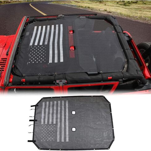 RT-TCZ SunShade Mesh Shade Top Cover Provides Roof UV Sun Protection for Jeep Wrangler JKU 4-door Rubicon Sahara Sport Sport-S 2007-2018(Black) in Saudi Arabia