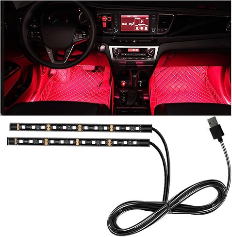 Car LED Strip Light, 12V 24 LEDs RGB Neon Vehicle Interior Atmosphere Lamps, Waterproof Auto Decotaive Ambient Light Accessories, Universal for Vehicles, Trucks, and More（24LED/Pink Purple） in Saudi Arabia