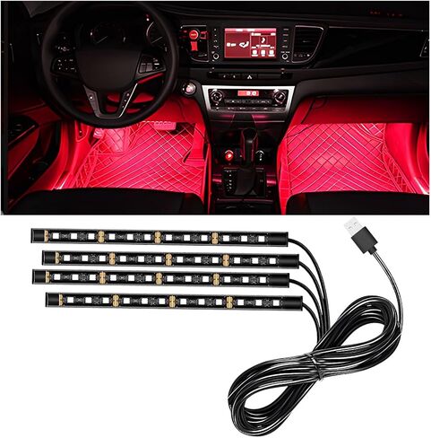 Car LED Strip Light, 12V 24 LEDs RGB Neon Vehicle Interior Atmosphere Lamps, Waterproof Auto Decotaive Ambient Light Accessories, Universal for Vehicles, Trucks, and More（24LED/Pink Purple） in Saudi Arabia