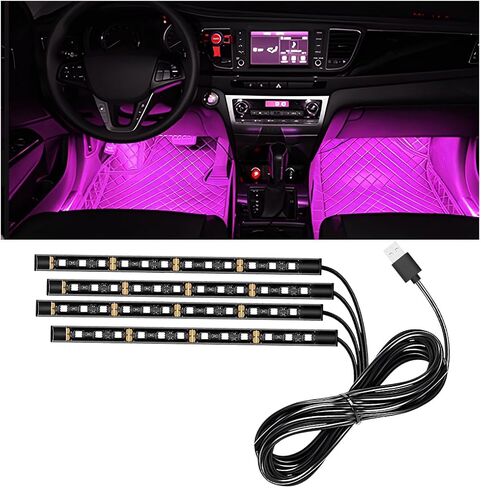 Car LED Strip Light, 12V 24 LEDs RGB Neon Vehicle Interior Atmosphere Lamps, Waterproof Auto Decotaive Ambient Light Accessories, Universal for Vehicles, Trucks, and More（24LED/Pink Purple） in Saudi Arabia