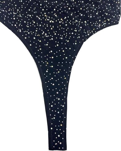 Women's Sheer Mesh Rhinestones Bodysuit High Cut Y Back Thong Leotard Teddy Thong Underwear in Kuwait