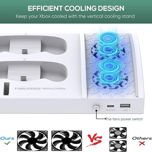محطة مروحة تبريد FASTSNAIL لأجهزة Xbox Series S - حزمة بطارية قابلة لإعادة الشحن بقدرة 1400 مللي أمبير في الساعة وقاعدة شحن وحدة تحكم مزدوجة، حامل تبريد عالي السرعة مع حامل سماعة رأس متوافق مع وحدة تحكم Xbox Series S in Kuwait