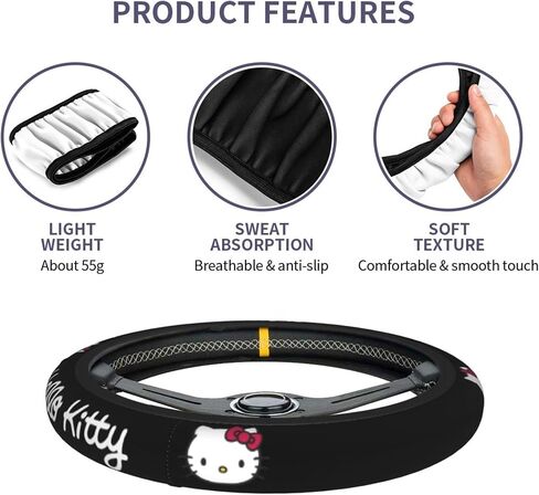 Black Cute Cartoon Steering Wheel Cover,Anime Kawaii License Plate Frames, Universal 15 Inches Car Accessories for Men Women in Saudi Arabia