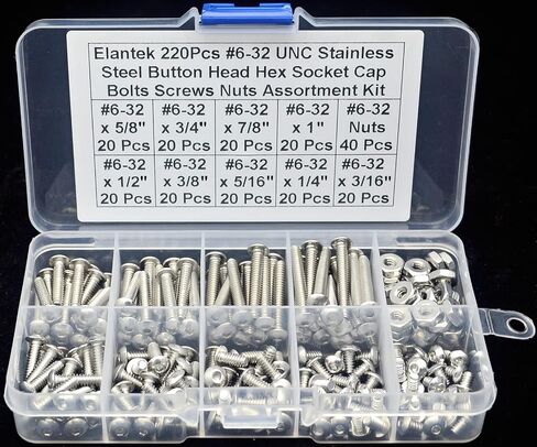 #6-32 UNC 304-Stainless Steel Button Head Hex Socket Cap Bolts Screws Nuts Assortment Kit in Saudi Arabia