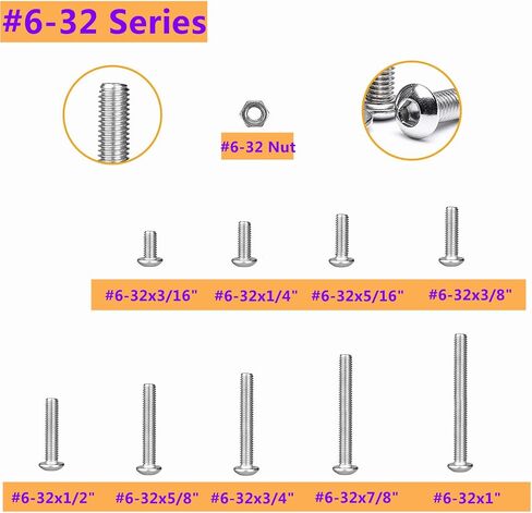 #6-32 UNC 304-Stainless Steel Button Head Hex Socket Cap Bolts Screws Nuts Assortment Kit in Saudi Arabia