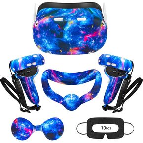 VR Accessories for Oculus Quest 2, Silicone Face Cover/Controller Grip Cover/VR Shell Cover/Lens Cover/10PCS Disposable Eye Cover are included in VR Headset Accessories Set,(BlueFire)
