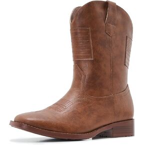 Leather Cowboy Boots For Men Western Boots with Square Toe Fashion Retro Classic Embroidered Slip-On Non-Slip Country Boots