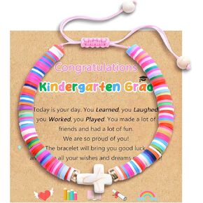 First Day of Kindergarten School Bracelet, Preschool Graduation Gifts for Girls, Back to School Graduation Cross Bracelet for Daughter Granddaughter Niece