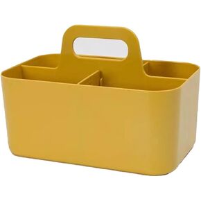 6.5 Inch Square Multipurpose Caddy Organizer, Plastic Tote with Handle, Stackable Storage Caddy for Desk, Cosmetic, Classroom (Yellow)