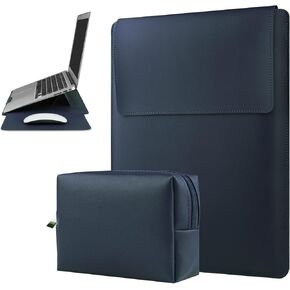 حافظة جلدية للكمبيوتر المحمول مقاس 15 مقاس 16 بوصة مع حامل قابل للتعديل متوافقة مع جهاز MacBook Pro 16 2021 & 2019/15.4 بوصة MacBook Pro 15 (A1990 A1707 A1398)/ كمبيوتر محمول سطحي 15 بوصة 3، حقيبة سوداء