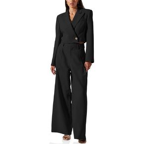 Cicy Bell Womens Cropped Blazer 2 Piece Outfits Business Casual Blazer Jacket and Wide Leg Work Pants Suit Sets