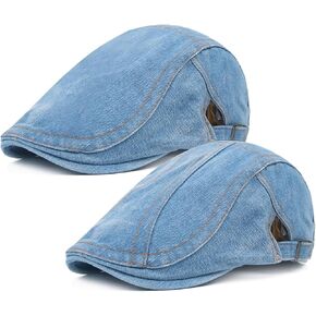 2 Pack Denim Mens Newsboy Flat Caps Ivy Gatsby Golf Hunting Cabbie Beret Hats