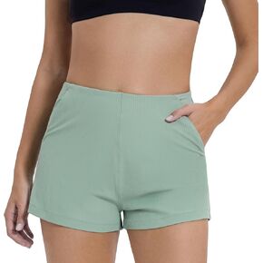 altiland Women's Ribbed High Waisted Workout Shorts, Smooth Fit Athletic Yoga Gym Running Shorts 2"