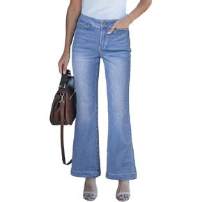 Sidefeel Women's High Waist Flare Jeans Baggy Stretchy Wide Leg Denim Pants