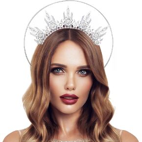 Gold Halo Crown Headpiece - Spiked Headwear Queen Headband Surburst Halo Crown