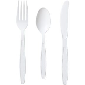 Heavy Weight Plastic Silverware Set - 50 Plastic Forks, 25 Plastic Knives, 25 Plastic Spoons Disposable Cutlery Combo Set (Clear)
