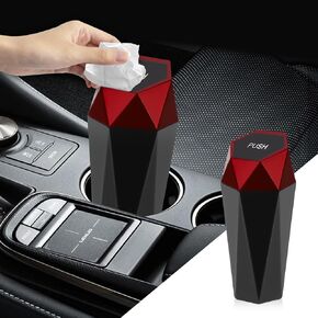 Car Trash Can with Lid, Leakproof Vehicle Trash Bin, Diamond Design Mini Garbage Bin, Car Interior Accessories Portable ABS Car Garbage Can for Car, Home, Bedroom, Kitchen, Office (Black)