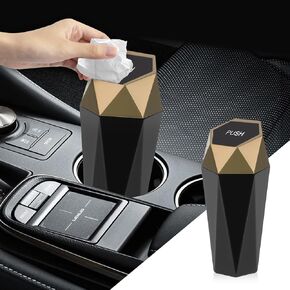 Car Trash Can with Lid, Leakproof Vehicle Trash Bin, Diamond Design Mini Garbage Bin, Car Interior Accessories Portable ABS Car Garbage Can for Car, Home, Bedroom, Kitchen, Office (Black)