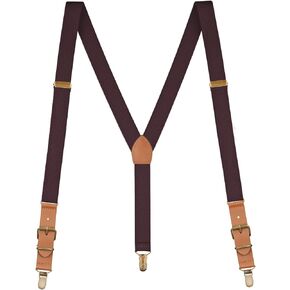 Buyless Fashion Leather End Suspenders for Men - 48" Elastic Adjustable Straps 1" - Y Shape