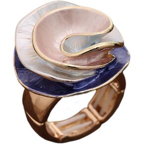 Chunky Big Flower Charm Elastic Band Stretch Cocktail Rings for Women Statement Jewelry