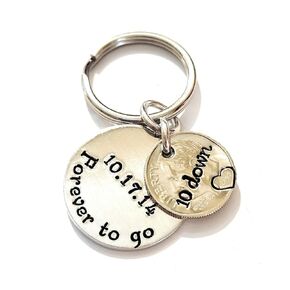 10 Down and Forever To Go 10th Year Anniversary Gift Key Chain with a 2014 Dime and Silver Aluminum Charm