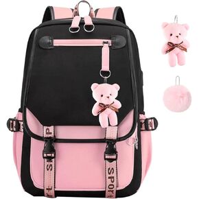 Digi4U Girls Backpack Middle School Students Bookbag，School Backpack with USB Charge Port for Teens Girls Women 3+ Years(Blackwhite)