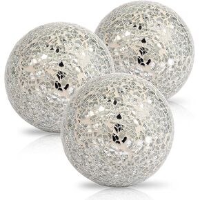 3Pcs Decorative Ball for Bowls, 10cm/4 inch Mosaic Glass Centerpiece Decoration Balls Mirror Glass Ball Fillers for Home Decor Dining Tables Wedding Party (Black)