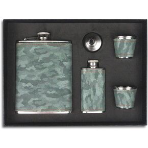 مجموعة هدايا قارورة الورك، قوارير الورك للمشروبات الكحولية للرجال مع غطاء جلد مموه، قارورة الورك 8 أونصة، قوارير الورك من الفولاذ المقاوم للصدأ 18/8، قوارير للمشروبات الكحولية للرجال، صندوق هدايا in Kuwait