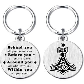 Norse Viking Talisman Gifts for Men Women - Norse Mythology Mjolnir Hammer Tree Wolf Compass Amulet Rune Keychain