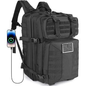 45L Military Tactical Backpack for Men - Large Assault Tactical Backpacks Molle Hiking Pack 3 Days Bug Out Bag - Waterproof Black Tactical Travel Rucksack for Camping/Traveling/Gym/Fishing