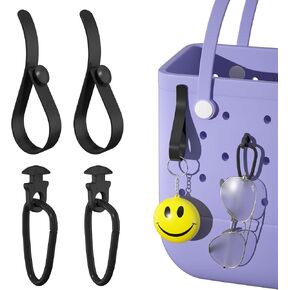 avakot 4Pcs Hooks Set Accessories Compatible with Bogg Bag, Key Holder Charms Accessories for Bogg Bags Original X Large, Insert Charm Carabiner Keychain for Bogg Bag Beach Tote Bag, Black