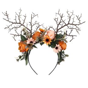 MOSTORY Handmade Green Branch Crown Woodland Flower Headband Forest Antler Headpiece Floral Fairy Hairband for Women Girls Renfaire Elf Cosplay Halloween Party