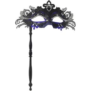 WILOVCOS Womens Masquerade Mask with Stick, Handheld Mardi Gras Mask,Venetian Party Masks
