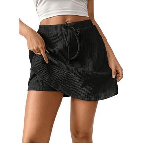 WDIRARA Women's Textured Drawstring Wrap Skort High Waist Casual Solid Shorts